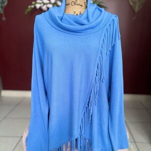 Collection B Blue Cowl Neck Sweater with Fringe